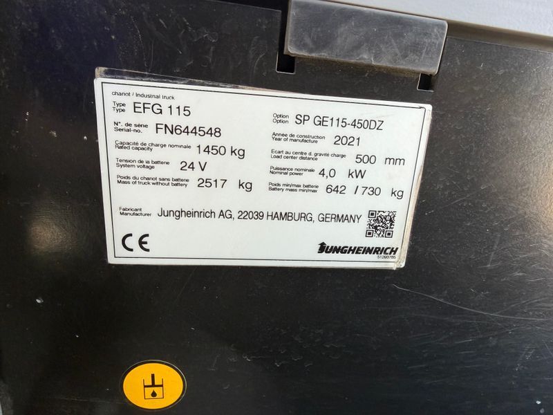 Jungheinrich EFG115 4.5m/ 2021y/ 828h &mdash; gebrauchte Stapler | Booster Lift