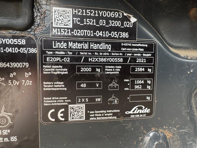Linde E20PL-02 2021y/ 4.1m/ 2750mh &mdash; used warehouse equipment | Booster Lift