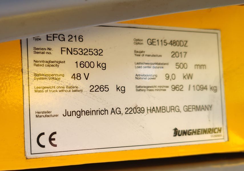 Jungheinrich EFG 216 4.8m/ 2017y/ 9710h &mdash; gebrauchte Stapler | Booster Lift